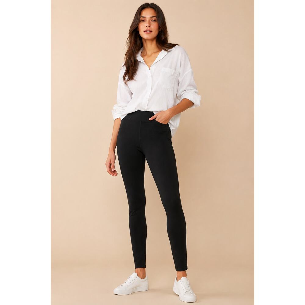 Lysse Womens Black Leggings Shaping Ponte Knit Pull On Pants-Medium